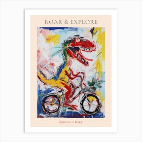Abstract Dinosaur Riding A Bike Painting 3 Poster Art Print