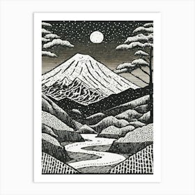 Mt Fuji Linocut Art Print