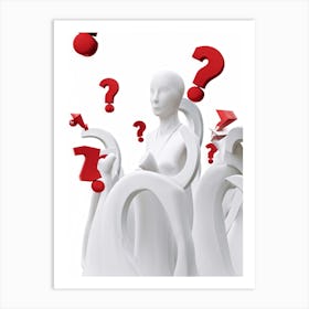 Abstract Human Concept Swirling In A Sea Of Confusion Marked By White Question Marks And Exclamation Art Print