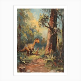 Dinosaur & Baby Dinosaur Storybook Painting 1 Art Print