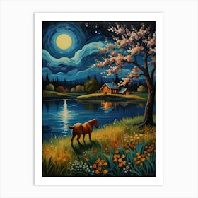 Moonlight By The Lake Art Print