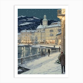 Vintage Winter Illustration St Moritz Switzerland 1 Art Print
