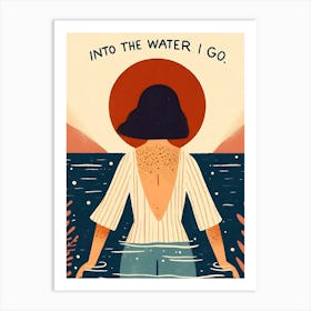 Into The Water I Go, short hair woman & sunset  Art Print