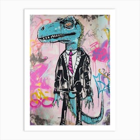 Dinosaur In A Suit Pink Graffiti Style 1 Art Print