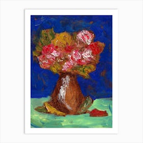 Floral On Blue - flowers red mint green vertical floral painting Anton Maliar living room bedroom Art Print