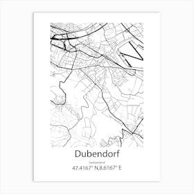 Dubendorf,Switzerland Minimalist Map Art Print