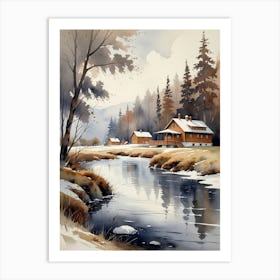 Winter Landscape Watercolor Painting Art Print