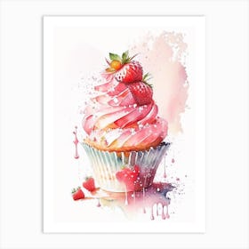 Strawberry Cupcakes, Dessert, Food Storybook Watercolours Art Print