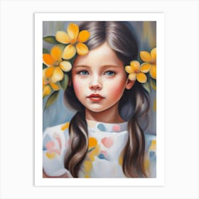 Little Girl With Yellow Flowers Art Print