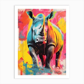 Rhino Colourful Screen Print Inspired 4 Art Print