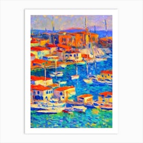 Port Of Kavala Greece Brushwork Painting harbour Art Print