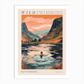 Wild Swimming At Buttermere Cumbria 3 Poster Art Print