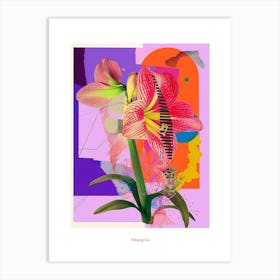 Amaryllis 6 Neon Flower Collage Poster Art Print