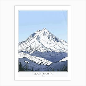 Mount Shasta Usa Color Line Drawing 6 Poster Art Print