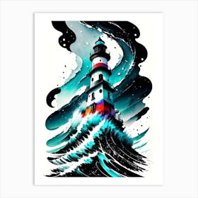 Lighthouse In The Storm Art Print