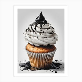 Black And White Cupcake Art Print