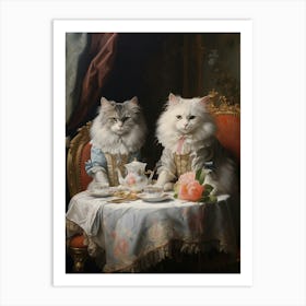 Two Cats At A Medieval Afternoon Tea 1 Art Print