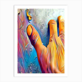 Hand Reaching For A Rock Art Print