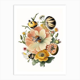 Flower With Bees 2 Vintage Art Print