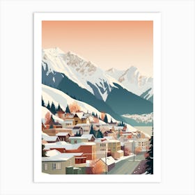 Vintage Winter Travel Illustration Queenstown New Zealand 3 Art Print