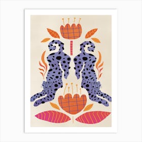 Purple Leopard Folk Design Art Print