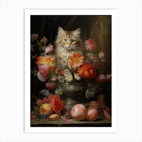 Rococo Painting Of A Cat With Fruit 1 Art Print