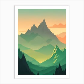 Misty Mountains Vertical Composition In Green Tone 106 Art Print