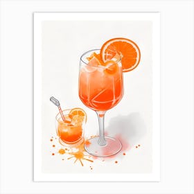 Aperol With Ice And Orange Watercolor Vertical Composition 8 Art Print