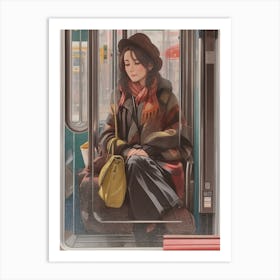 Girl In A Train Art Print