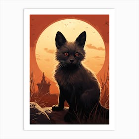 Bat Eared Fox Moon Illustration 4 Art Print
