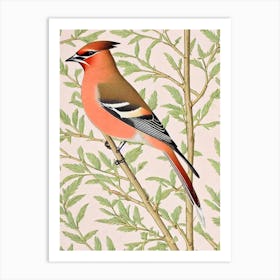 Cedar Waxwing 3 William Morris Style Bird Art Print