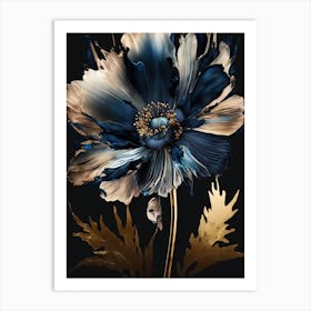 Gold Blue Poppy 1 Art Print
