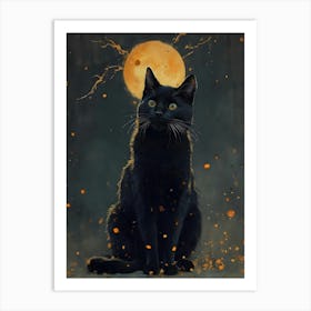 Black Cat In The Moonlight Art Print