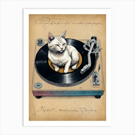 Cat On A Turntable 1 Art Print