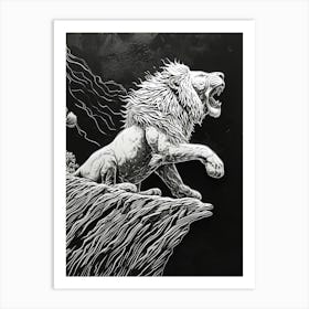 African Lion Relief Illustration Roaring 1 Art Print