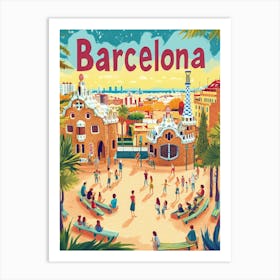 Aihrgdesign A 1970s Inspired Travel Poster For Barcelona 3 Art Print