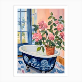 A Bathtube Full Of Camellia In A Bathroom 1 Art Print