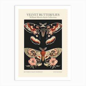 Velvet Butterflies Collection Butterfly Night Symphony William Morris Style 5 Art Print
