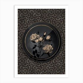 Shadowy Vintage White Rose Botanical in Black and Gold n.0128 Art Print
