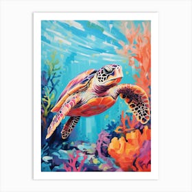 Colourful Sea Turtle Swimming 2 Art Print