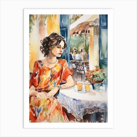 At A Cafe In Cadiz Spain Watercolour Art Print