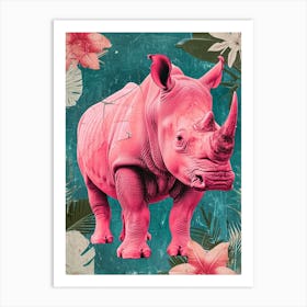 Pink Rhino Retro Collage 3 Art Print