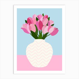 Tulip Arrangement - Floral Vase Pink And Blue Art Print