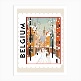 Retro Winter Stamp Poster Bruges Belgium 3 Art Print