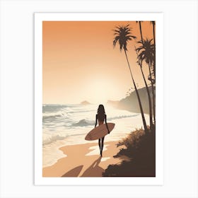 Surfer Girl On The Beach Art Print