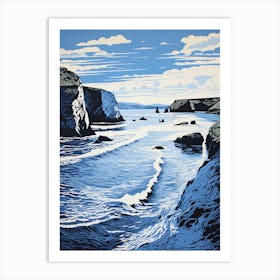 Linocut Of Barafundle Bay Beach Pembrokeshire Wales 3 Art Print