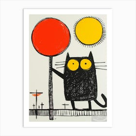 Cat With Stop Sign Art Print