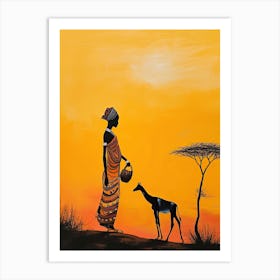 African Woman With Giraffe Art Print