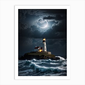 Lighthouse At Night Art Print