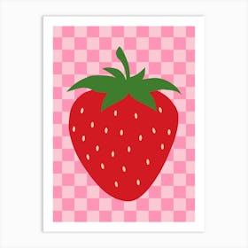 Checkered Strawberry Retro Fruit Pink And Red Art Print